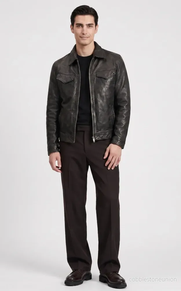 Black Leather Worker Jacket 87131 - Men - Bild 3