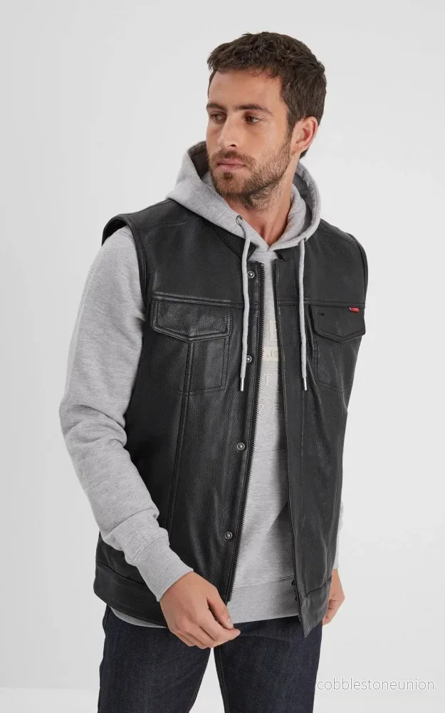 Hot Road Black Leather Biker Vest - Men - Bild 2