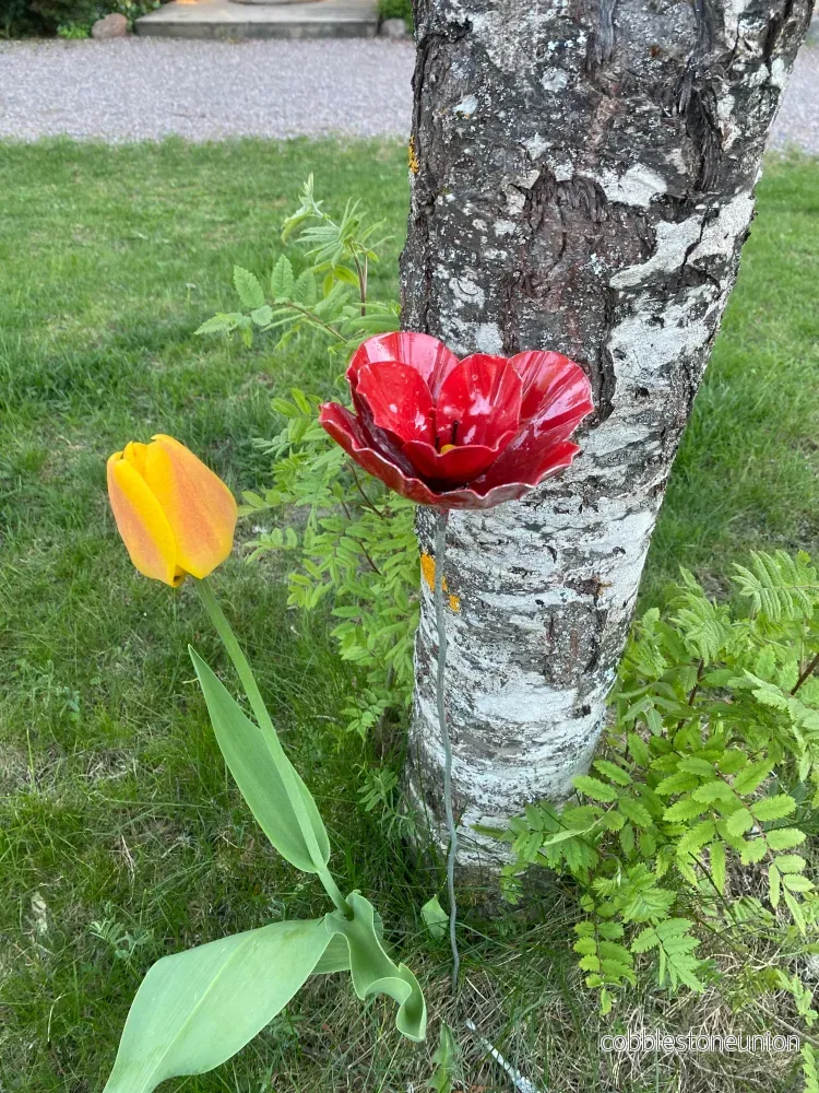 Blomma Dubbel Vallmo Röd 74 cm - Återvunnen Metall Zimbabwe - Bild 3