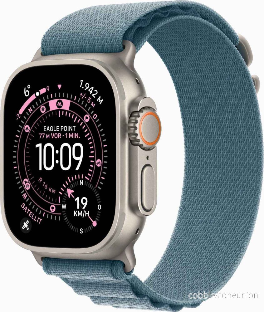 Apple Watch Ultra 3 – GPS + Cellular – Natural Titanium – Alpine Loop M Light Blue – Utmärkt skick